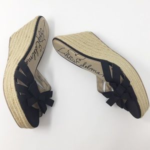 Libby Edelman Bow Wedges Open Toe Size 10 Black